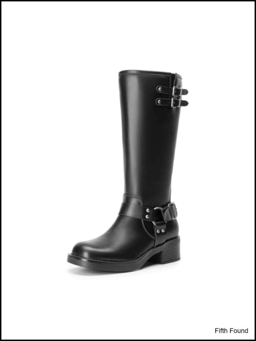 Women's Moto Knee High Boots Square Toe Block Heel Faux Leather Side Zipper